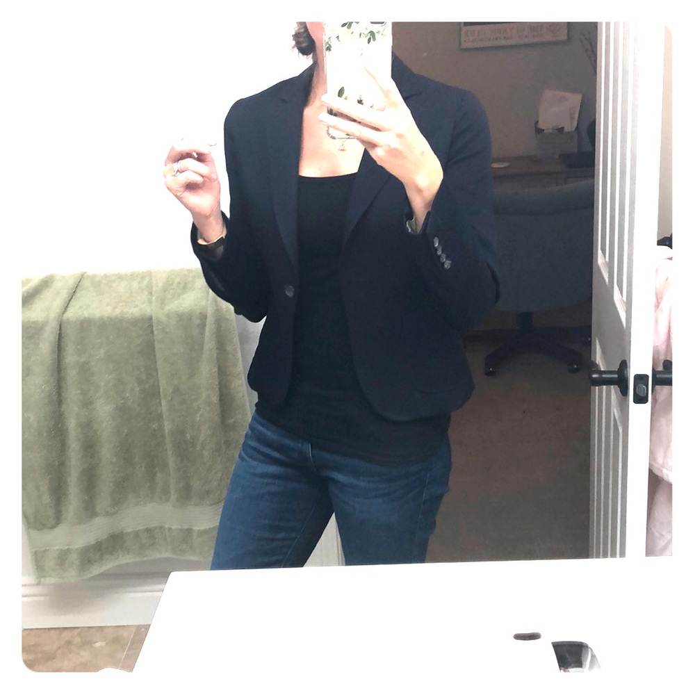 Navy J.Crew blazer. Cute green lining.